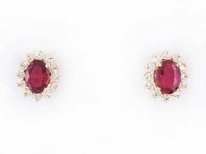 2ct Oval Cut Natural Ruby & Diamond Halo Women Earring 14k Solid Yellow Gold - Picture 1 of 12