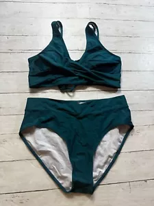 Unbranded Women's Green Blue 2 Piece Bikini Set Front High Waist Swimsuit Sz: XL - Picture 1 of 6