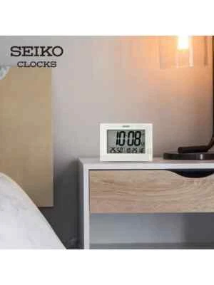 Seiko Desk Digital Alarm Clock backlight LCD white QHL089W calendar thermometer - Image 1 of 4
