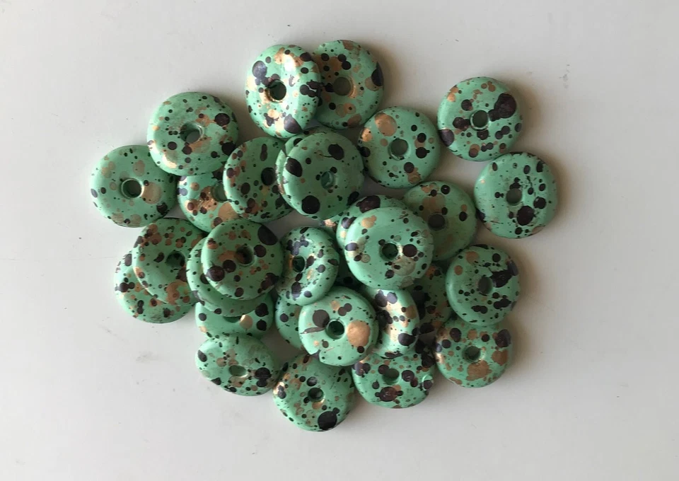 Pack of 25  Polo Shaped  Green Painted Resin Beads for Jewellery Making (G1) - Image 1 of 1