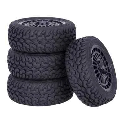 4Pcs 12mm Hex Rubber Rally Tires and Wheel Rims For RC 1:10 HSP HPI Off Road Car - Image 1 of 4