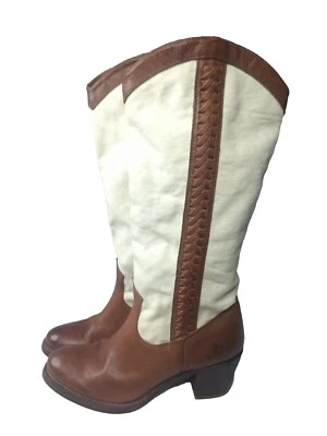 Frye Jane Braid Tan Leather Canvas Pull On Western Boot #77225 Women's Sz 7.5 B  - Image 1 of 4