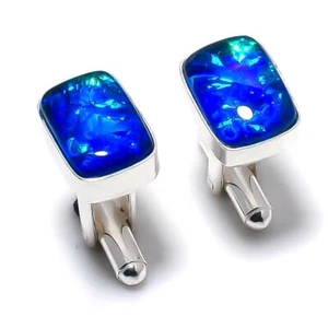 Australian Triplet Opal Gemstone 925 Silver Handmade Jewelry Cufflinks Stnd. - Picture 1 of 3