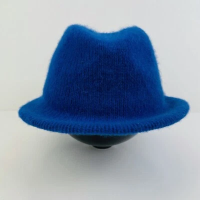 Sombrero estilo Fedora vintage TJW by Mervyn’s azul polivinilo/lana/conejo/nylon mezcla Foto 1 de 4