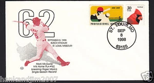 Mark McGwire 62nd HR 1998 USPS Envelope & Commemorative Baseball Cardinal Stamps - Picture 1 of 1