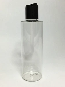 Empty 200ml PET Plastic Cylindrical Bottles And Black Disc Top Cap ANY AMOUNT - Picture 1 of 3