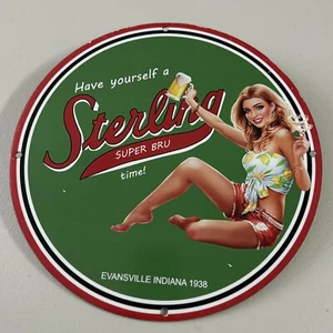 VINTAGE STERLING BEER PORCELAIN SIGN GAS OIL DRINK LIQUOR MALT BAR PUMP PLATE AD - Picture 1 of 12