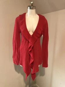 Beth Bowley  Cashmere Women's Long Sleeve Ruffle Open Front Cardigan Red Large L - Picture 1 of 7