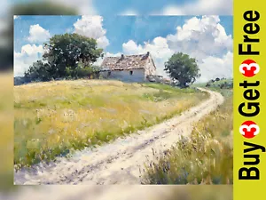 Rustic Farmhouse View 5"x7" Print on Matte Paper | Tranquil Landscape Art - Picture 1 of 7