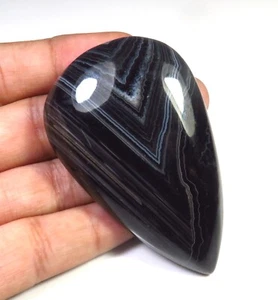 Natural Onyx Geode Cabochon 65x41 mm Window Black Agate Pear Gemstone DIY OD-747 - Picture 1 of 6