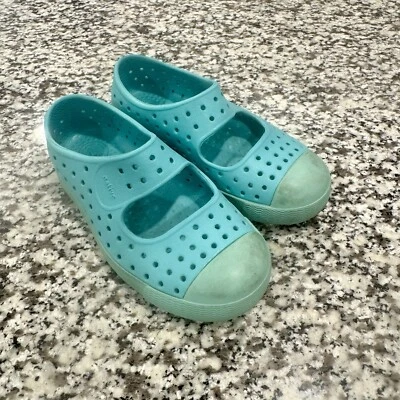 Sandalias Nativas de Enebro Niños 9 Bling Sin Cordones Mary Jane Azul Blanco Jalea Zapatos Foto 1 de 4