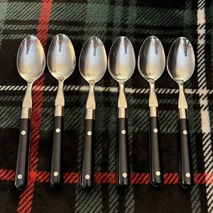 6 Vtg Wesley Carnival Stainless Flatware Tablespoon Dinner Spoons Black 7.5” - Picture 1 of 5