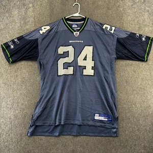 VTG Seattle Seahawks Jersey Mens 2XL Blue Marshawn Lynch #24 NFL Reebok Y2K - Picture 1 of 16