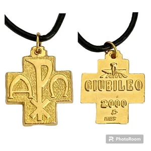 Vtg Chi Ro Catholic Christian Cross Gold Tone 22-24" Giubileo Italy Alpha Omega - Picture 1 of 8