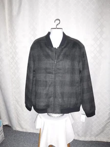 Long Sleeve Full Zip Lined Bomber Jacket XXL ,APT.9 Charcoal Black Plaid NWT - Picture 1 of 13