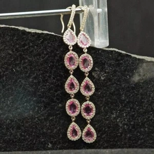Pear Cut Simulated Pink Sapphire Women's Drop Earrings In 14k Yellow Gold Plated - Picture 1 of 4