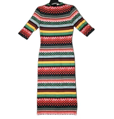 Alice + Olivia Delora Striped Midi Dress Womens 6 Stretch Abstract Colorful Boho - Image 1 of 4