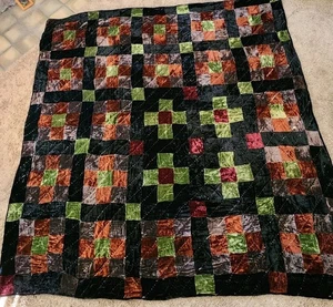 Handmade Antique Vintage VELVET patchwork Quilt 74 X 74, 441 3.5" Squares  - Picture 1 of 24