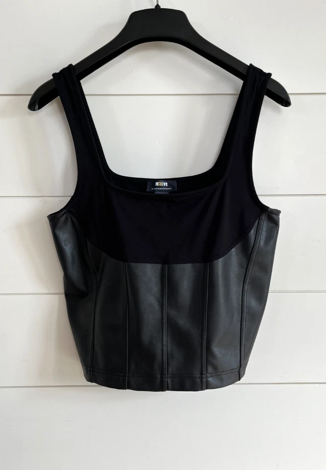Corsé recortado elástico Anthropologie Maeve negro de cuero vegano talla M Foto 1 de 4
