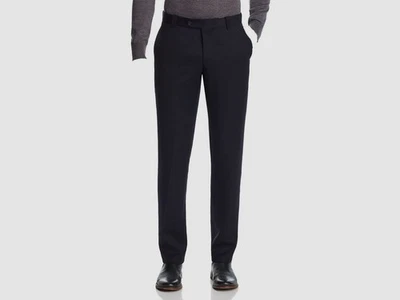 Bloomingdale's Men's 34W 34L Blue Wool Regular Fit Trousers Solid Dress Pants - Image 1 of 2