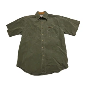 Carhartt Men's M Short Sleeve Solid Green 100% Cotton Button-Front Logo Shirt  - Picture 1 of 5