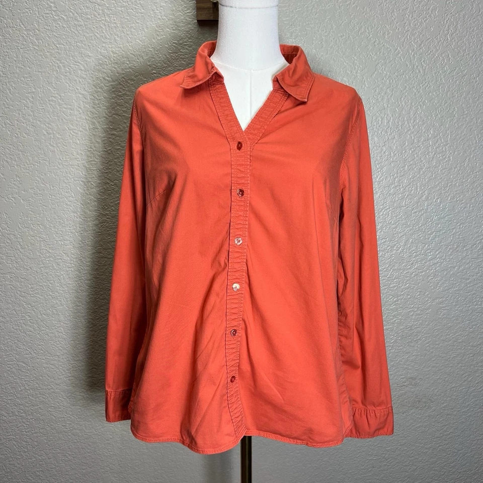 St. John’s Bay Women Shirt Top L Orange Button Up Pinwale Corduroy Long Sleeve - Image 1 of 4