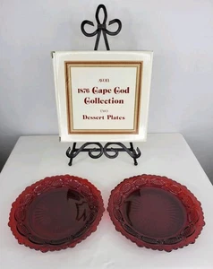 Avon Cape Cod Collection Dessert Plate Set Of 2 Plates Ruby Red Glass New In Box - Picture 1 of 6