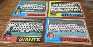 4) 1975 Topps Team baseball cards #46 Phillies #146 Padres #216 Giants #246 Card - Picture 1 of 2