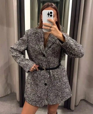 NWT ZARA Belted Oversized Wool-blend Blazer Brown 3736/247 Size L - Image 1 of 4