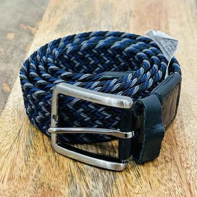 "Cinturón trenzado azul elástico Tommy Bahama para hombre lengüetas de cuero negro pequeño mediano 42""" Foto 1 de 4