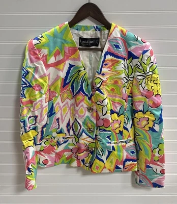 Louis Feraud White Multicolor Floral Blazer Jacket US 8 Abstract Wearable Art - Image 1 of 4