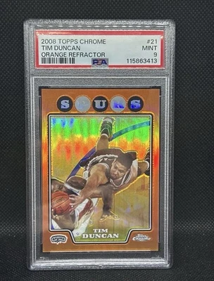 2008-09 Topps Chrome - Tim Duncan #21 Orange Refractor /499 PSA 9 - Image 1 of 2