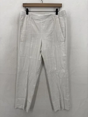 Pantalones elásticos de lino Jill para mujer medianos blancos con bolsillos Preppy Foto 1 de 4