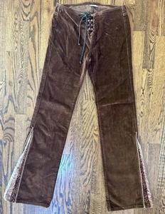 Z. Cavaricci Boho Low Rise Flare Cut Out Schnür Cord Samt Braun Hose - Bild 1 von 12