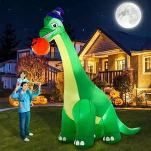 13Ft Giant Halloween Dinosaur Inflatable Decorations, Bite Large Pumpkin with... - Picture 1 of 7