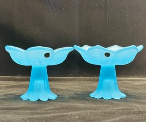 Vintage Westmoreland Glass Blue Satin Mist Lotus Candle Holders/Bowls Set of 2 - Picture 1 of 7