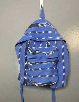 Mochila El Paso Saddleblanket Algodón Tejido Azul Ikat Rayas Boho Suroeste Foto 1 de 4