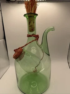 VINTAGE 70ER JAHRE ITALIENISCHE GRÜNE GLAS WEINKARAFFE MIT EISKAMMER - Bild 1 von 12