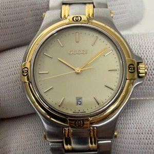 Gucci 9040M Watch Quartz Men's Ivory Dial Swiss Made Round Used From Japan - Picture 1 of 12