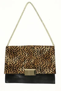 Vince Camuto 245151 Womens Caleb Leather Magnetic Clutch Black/cheatah - Picture 1 of 4