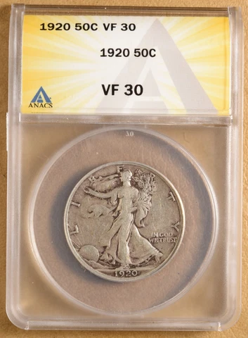 1920 P Walking Liberty Half Dollar ANACS VF30 Cover