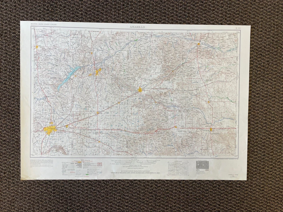 Vintage USGS Amarillo Texas 1954 1965 1966 Topographic Map  1:250000 - Image 1 of 1