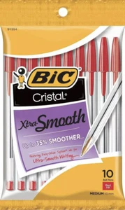 NEU BIC Cristal Xtra Glatter Kugelschreiber 10 Stück - Mittlere Spitze (1,0 mm) - Rot - Bild 1 von 6