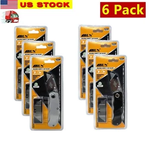 6 Pack FOLDING UTILITY KNIFE BLACK SILVER COLOR WITH 5 XTRA BLADE QUICK CHANGE - Picture 1 of 6