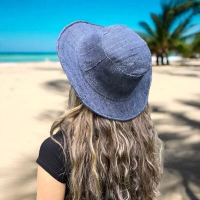 Hemp Solid Natural Sun Hat, Handmade in Nepal Hippie Boho Hat, Unisex Beach Hat - Image 1 of 4