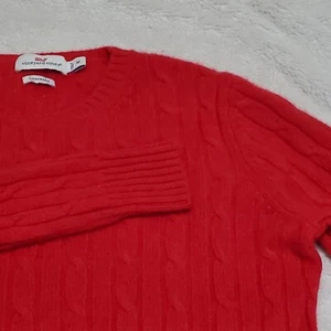 Vineyard Vines Cherry Red Cable Knit Luury Romantic Cashmere Crewneck Sweater M - Picture 1 of 6
