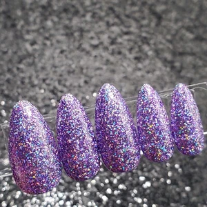 #185 Dark Purple Holo Glitter Press On Nails | Handmade | Hard Gel Glue on Nails - Picture 1 of 10
