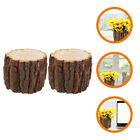 2 Wood Bark Flower Pot Rustic Succulent Planter Wooden Stump Farmhouse Bucket-QH