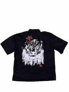 Y2K Evisu Japanese Button Up Silver Dragon Silk Shirt Back Graphic Men’s Large - Picture 1 of 6