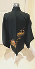 Fantastyczna vintage japońska damska czarna kurtka kimono haori „Fani i kwiaty” M/L